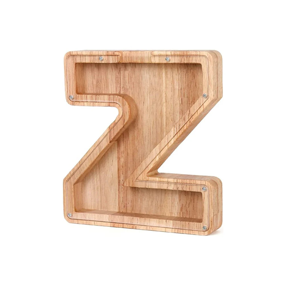 Holz Alphabet Sparschwein mit transparentem Sichtfenster für stilvolles Sparen