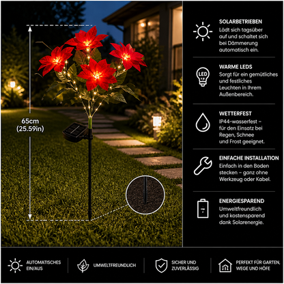Solar-Weihnachtsstern-Gartenleuchten mit roten Blütenköpfen