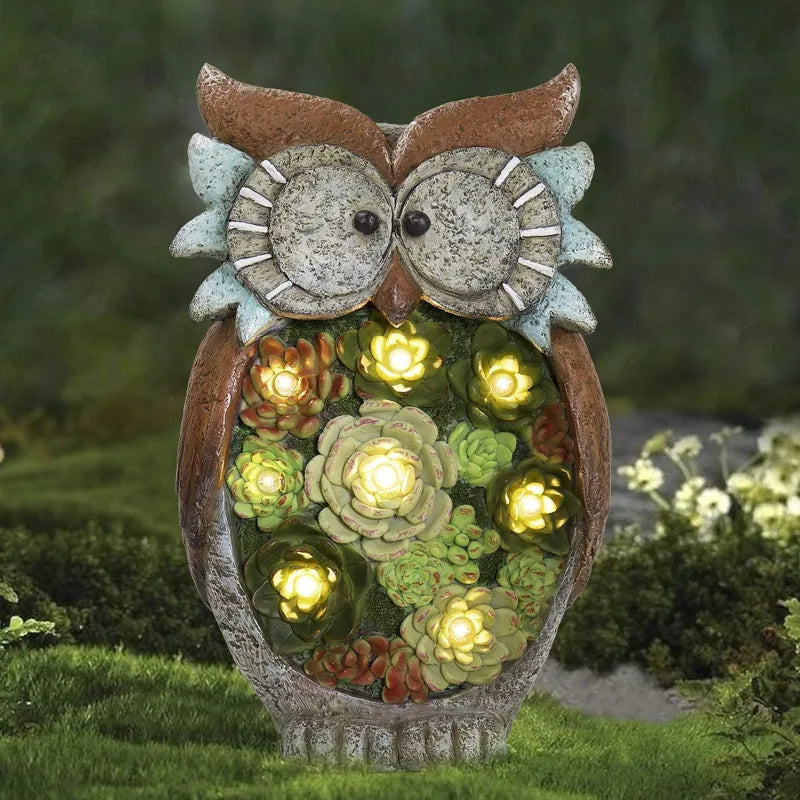 Solar Laterne Eule mit LED – Dekorative Gartenleuchte mit Sukkulenten für Terrasse & Garten