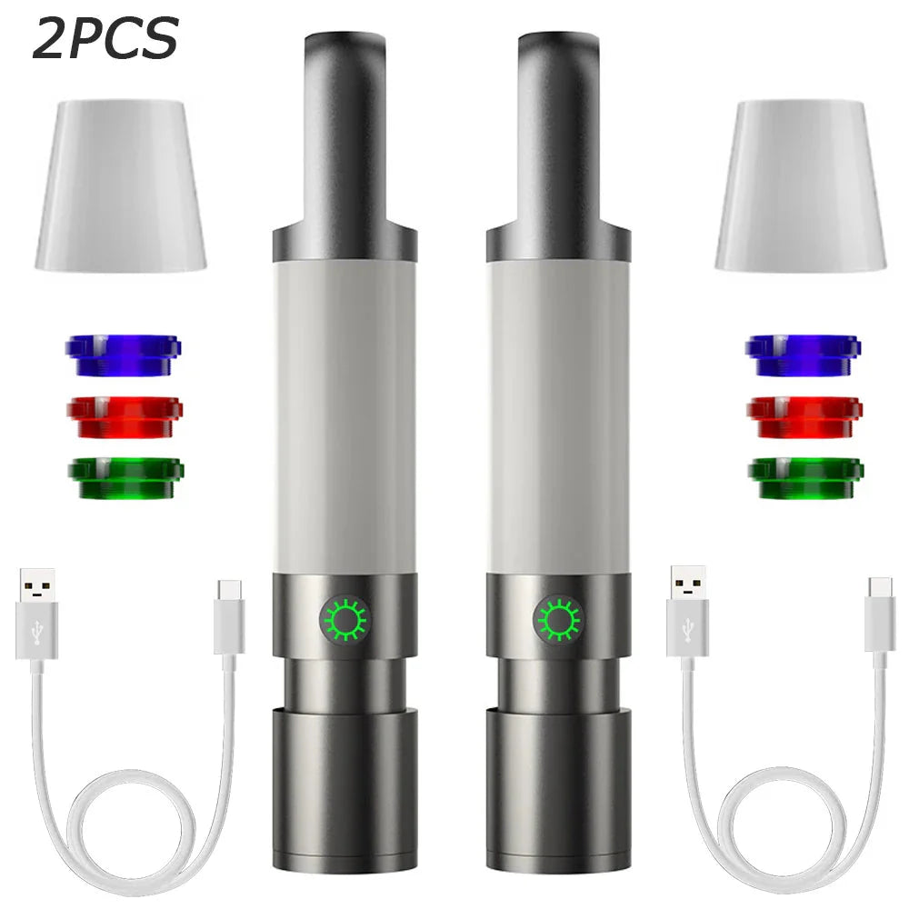 LED-Taschenlampe mit Mehrfarbfiltern – Wiederaufladbare USB-C Lampe mit Camping- & Notlicht-Funktion
