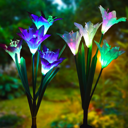 Solar LED Blumenleuchten in Lilienform – Farbwechselnde Gartenlichter mit Stab für Außenbereiche