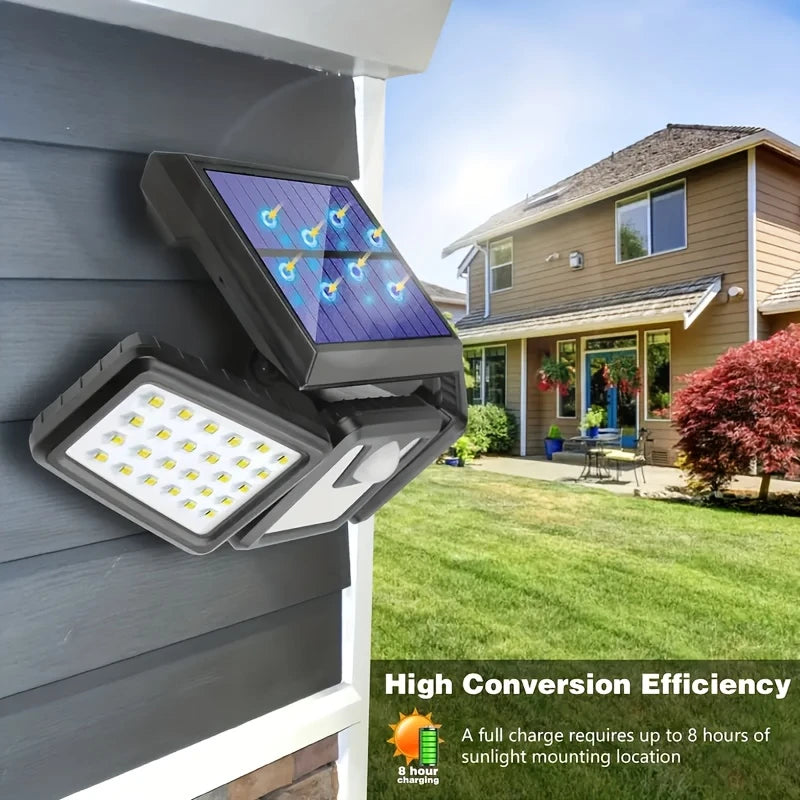 Solar LED Flutlicht mit Bewegungsmelder – 3-Strahler Außenbeleuchtung für Garten, Hof und Garage