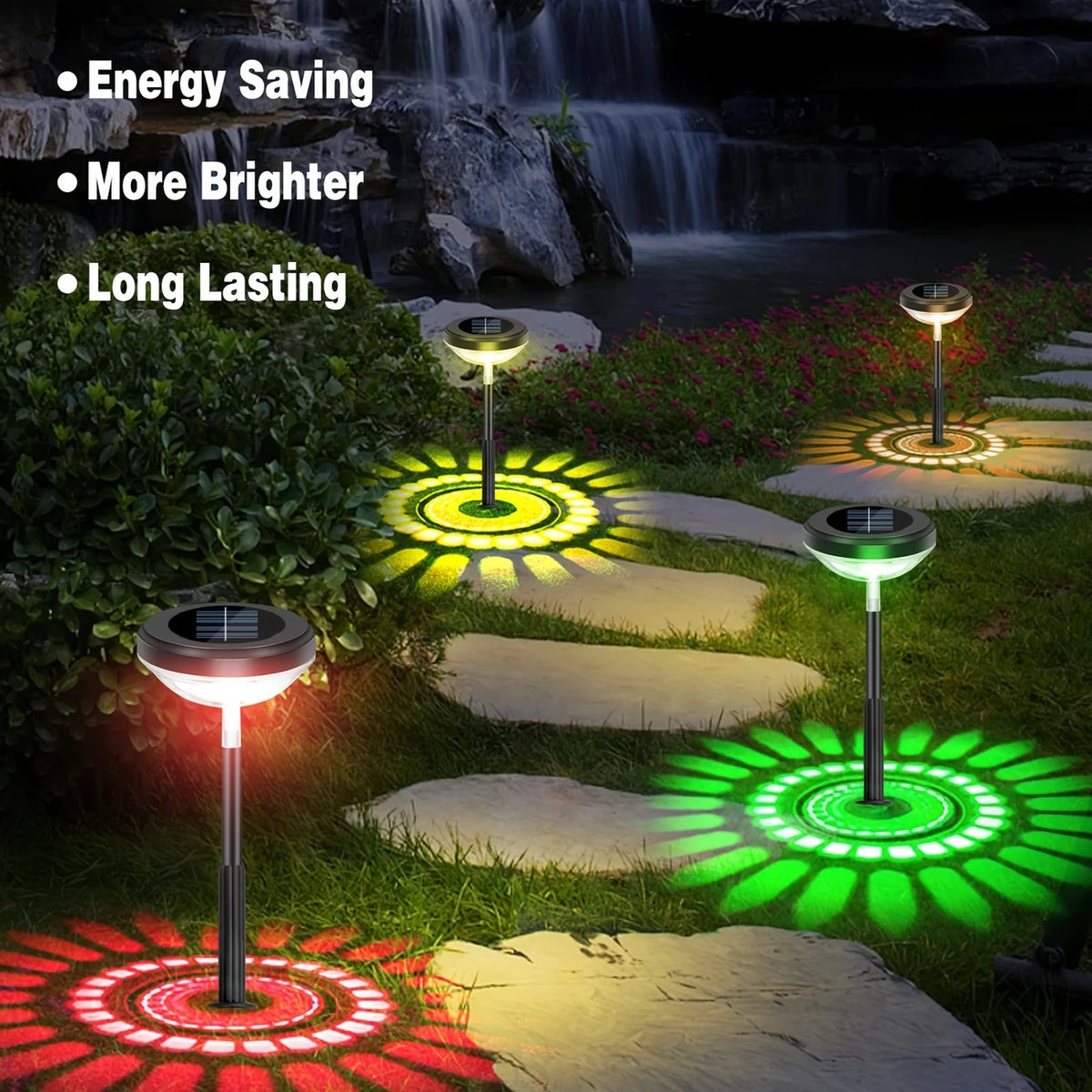 Solar Gartenlampe mit Farbwechsel – LED Gartenbeleuchtung für den Außenbereich mit Blütenmuster