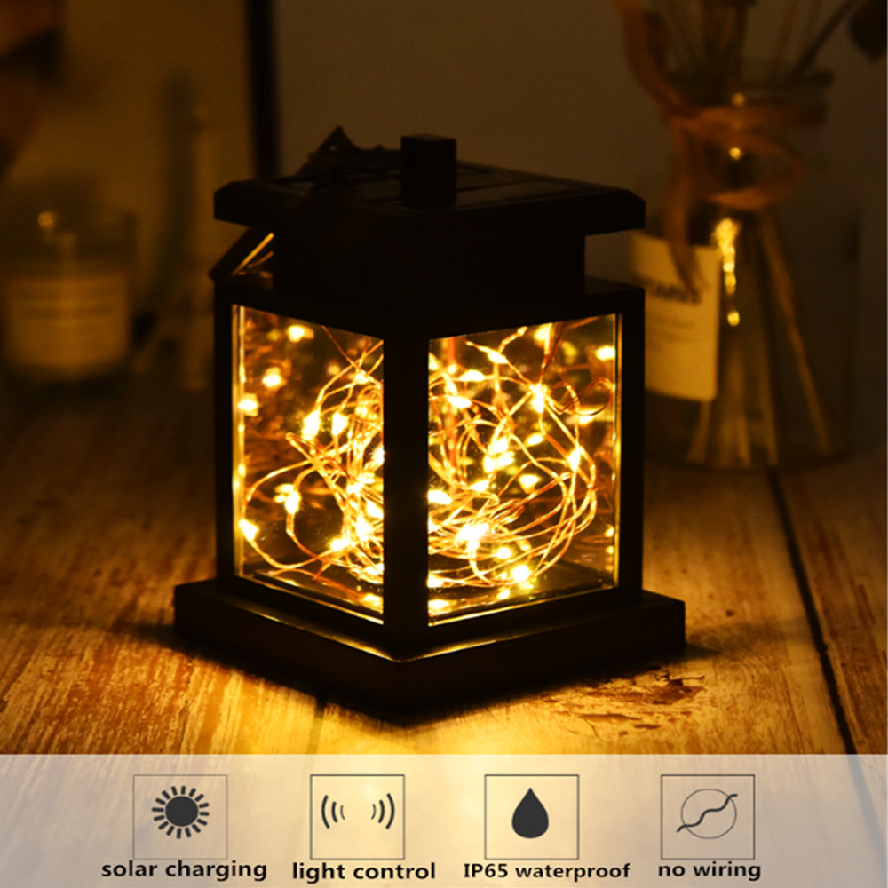 Solar LED Laterne mit Drahtlichtern – Dekorative Gartenlampe für Außenbereich und Terrasse