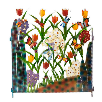 Bunte Gartenzaun Dekoration mit Blumen und Schmetterlingen – Metallzaun für Garten und Terrasse