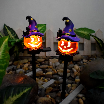 Halloween Solarleuchten – Dekorative LED Gartenlichter mit Kürbis- und Hexen-Motiven