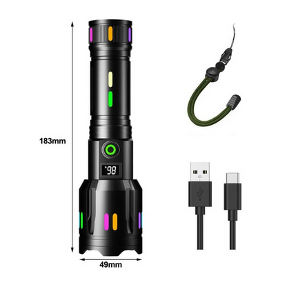 LED-Taschenlampe Mit Power-Display – Wiederaufladbare Hochleistungs-Taschenlampe Mit Glasbrecher & USB-C
