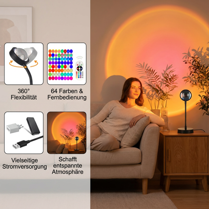 Sunset Projektorlampe – 180° verstellbares Stimmungslicht mit Fernbedienung