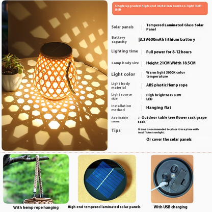 Solar LED Rattan-Laterne – Große Außenbeleuchtung im Oval-Design für Garten und Terrasse