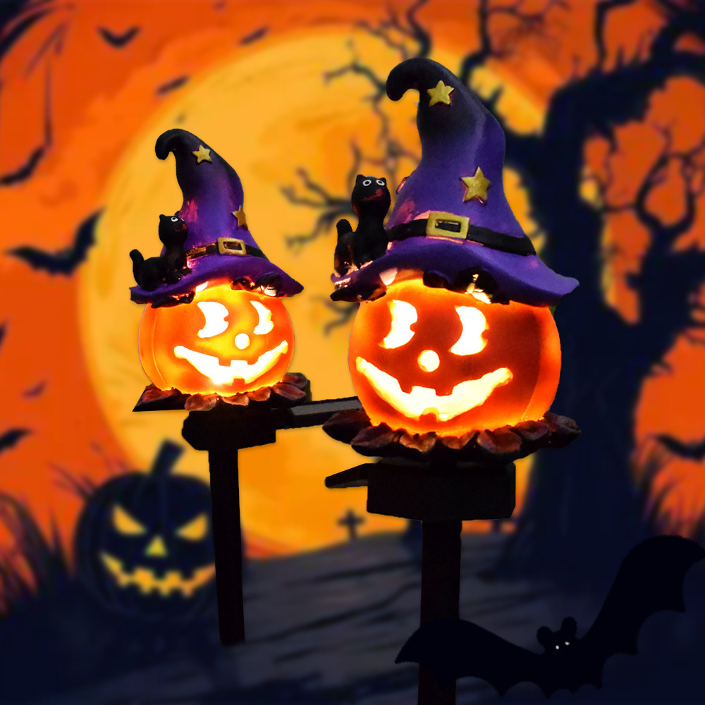 Halloween Solarleuchten – Dekorative LED Gartenlichter mit Kürbis- und Hexen-Motiven