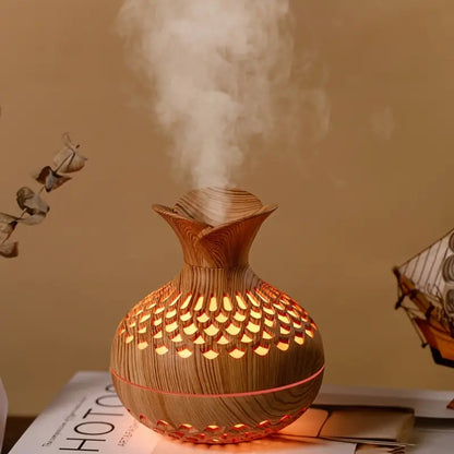Aromatherapie-luftbefeuchter Mit LED – Diffuser In Holzoptik & Nachtlicht