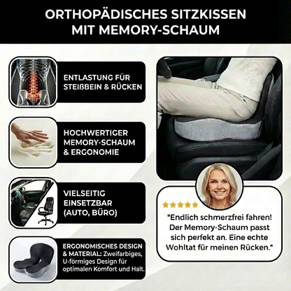 Orthopädisches Sitzkissen mit Memory-Schaum – Entlastung für Steißbein & Rücken