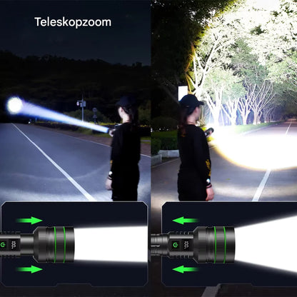 Extrem Helle und Zoombare LED-Taschenlampe mit Powerbank-Funktion für Outdoor-Abenteuer