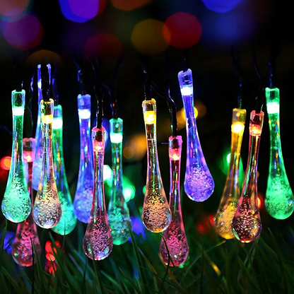 Solar LED Lichterkette – Bunte Tropfenlichter für Garten, Terrasse und Dekoration