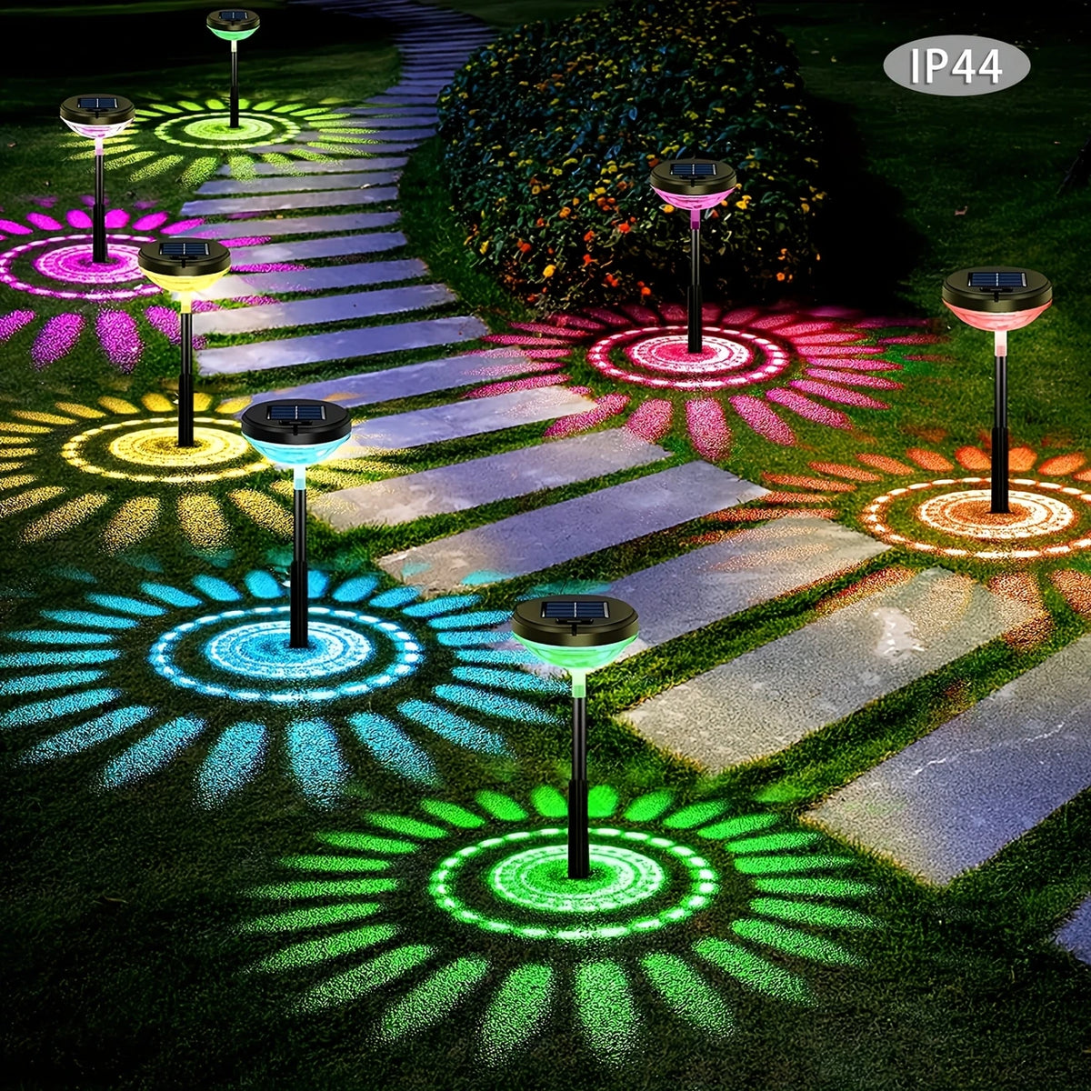 Solar Gartenlampe mit Farbwechsel – LED Gartenbeleuchtung für den Außenbereich mit Blütenmuster