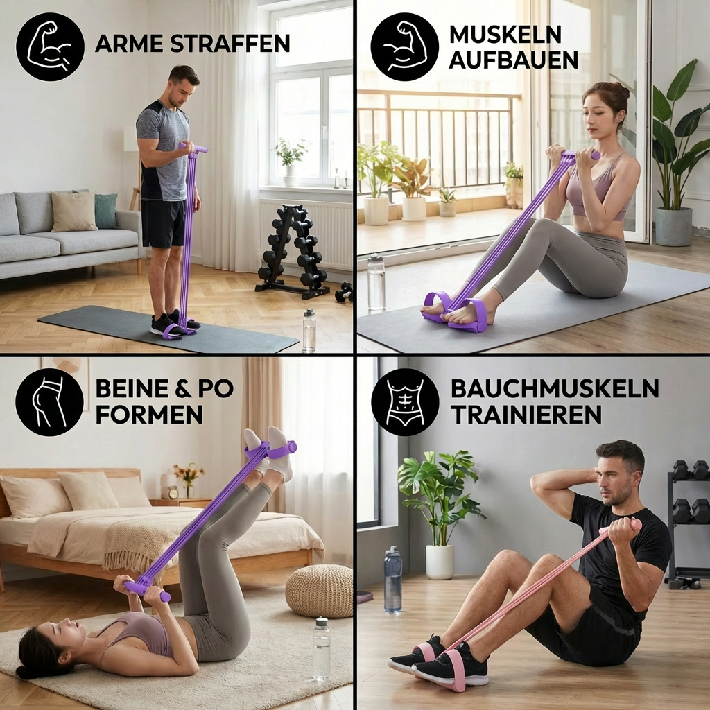 Multifunktionales Fitnessband mit Fußstützen – für Bauch, Arme & Beine