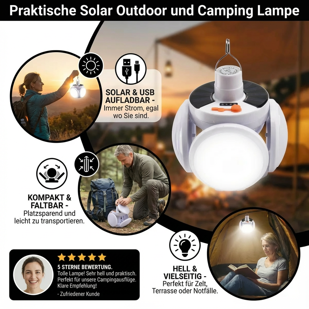 Praktische Solar Outdoor und Camping Lampe
