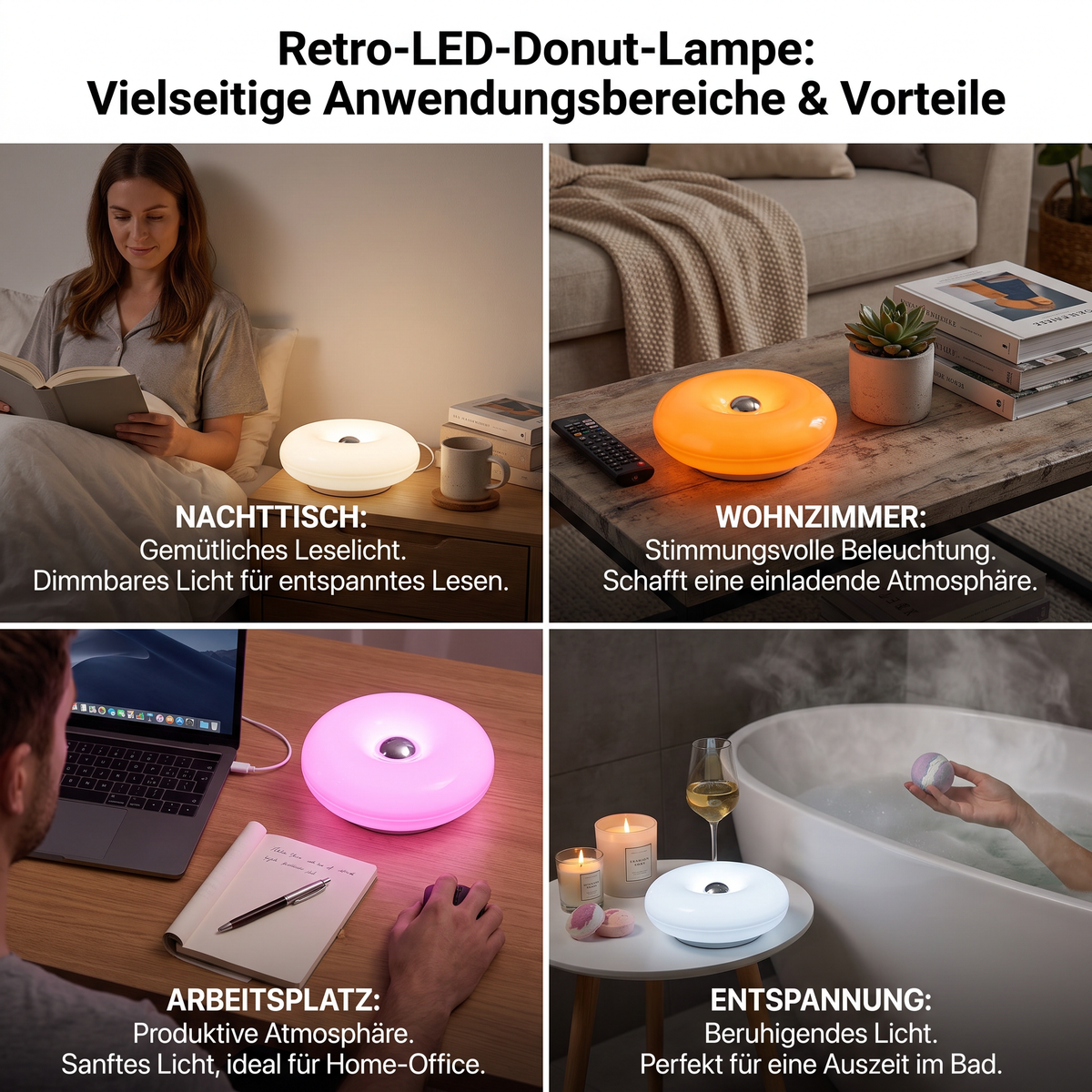 Retro-LED-Lampe in Donut-Form mit gemütlichem Ambientelicht