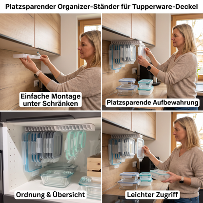 Platzsparender Organizer-Ständer für Tupperware-Deckel