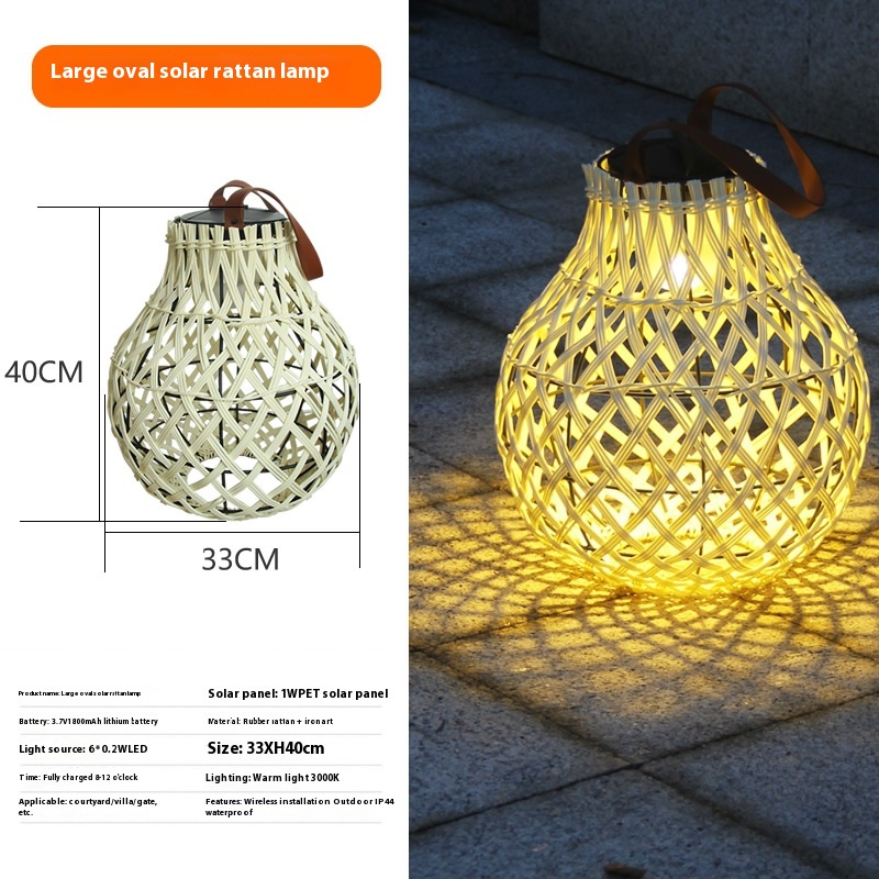 Solar LED Rattan-Laterne – Große Außenbeleuchtung im Oval-Design für Garten und Terrasse