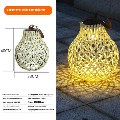 Solar LED Rattan-Laterne – Große Außenbeleuchtung im Oval-Design für Garten und Terrasse