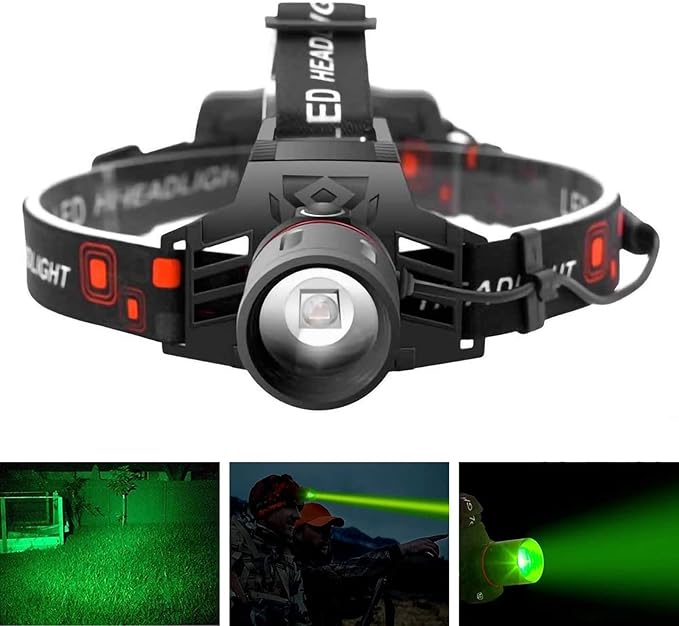 Wiederaufladbare LED Stirnlampe mit Weiß-, Rot- und Grünlicht – Leistungsstarke Kopflampe mit USB und Akku