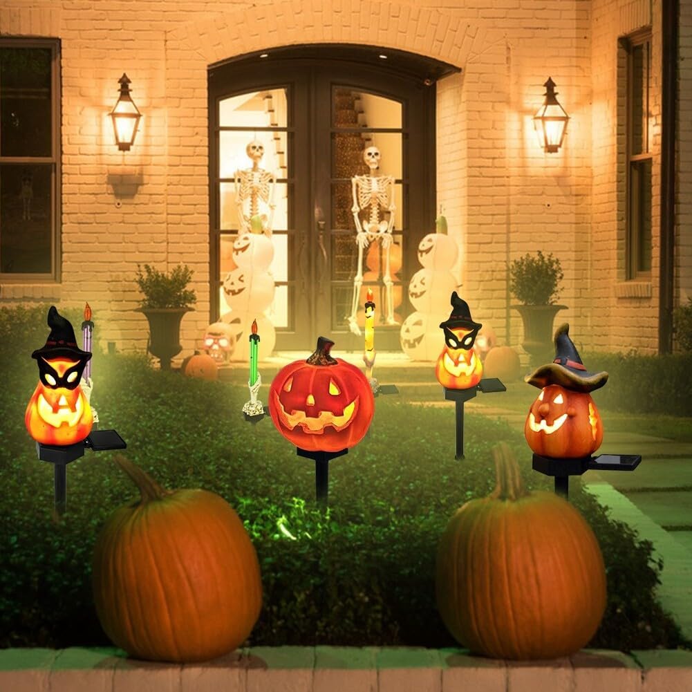 Halloween Solarleuchten – Dekorative LED Gartenlichter mit Kürbis- und Hexen-Motiven