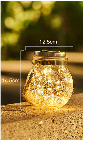 Solar LED Laterne im Glas – Dekorative Gartenbeleuchtung mit Drahtlichtern und Tragegriff