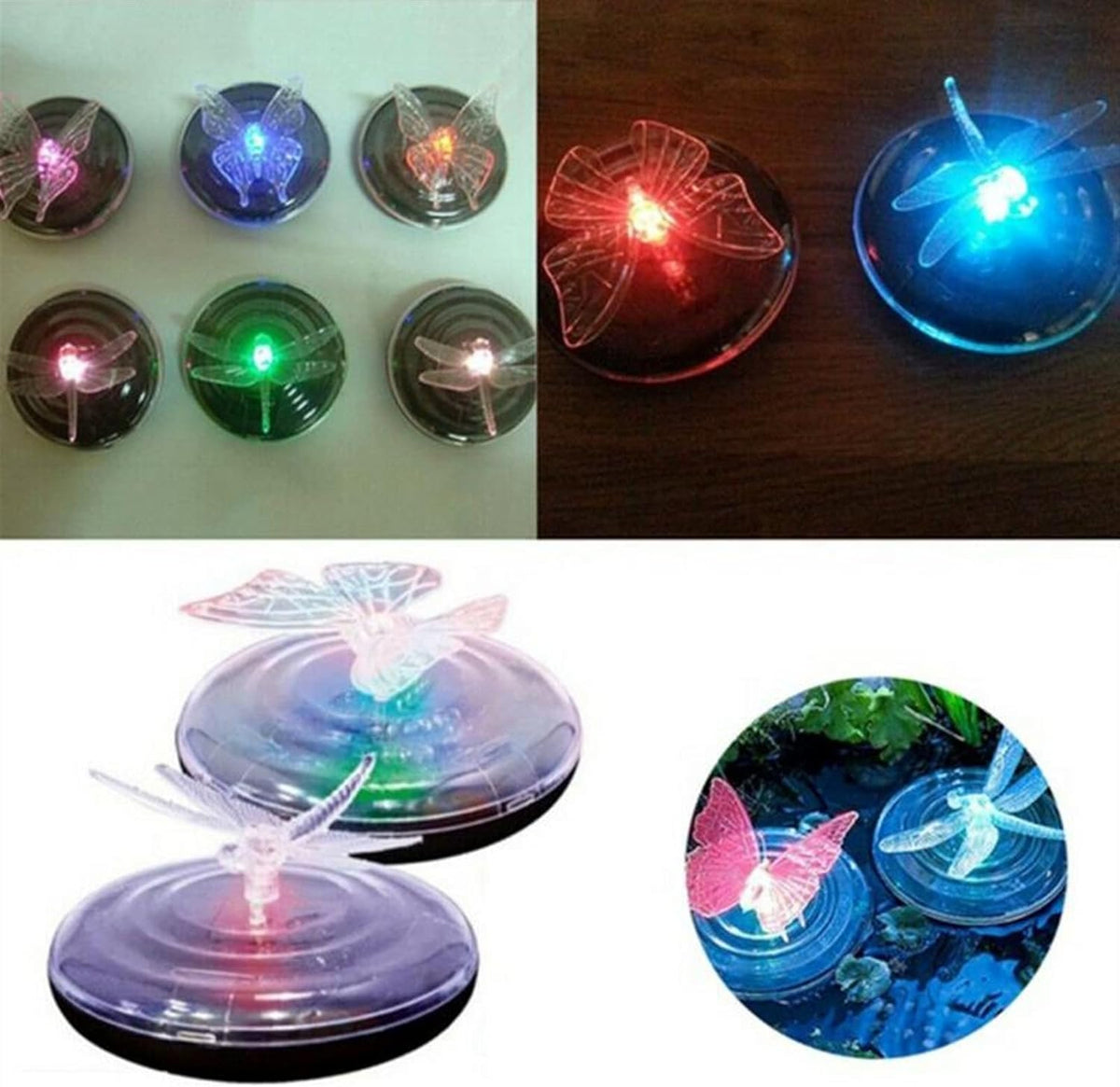 Solarbetriebene Teichdeko Schmetterling und Libelle – Farbwechselnde LED-Lichter für Garten und Teich