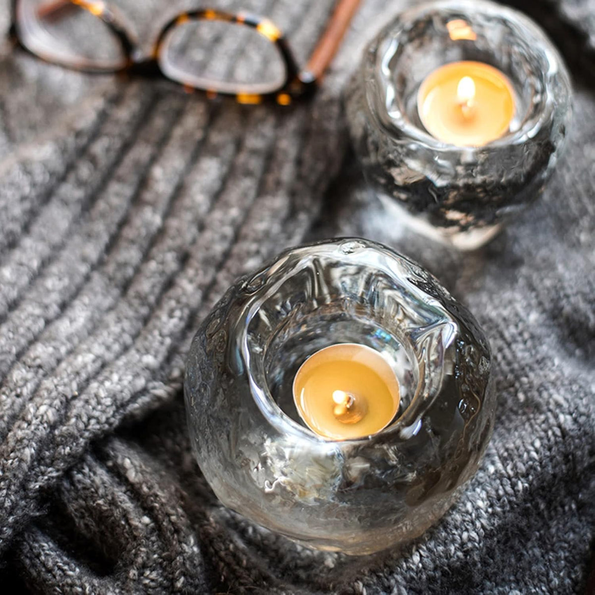 Glas Teelichthalter – Dekorativer Kerzenhalter aus klarem Glas für gemütliche Beleuchtung