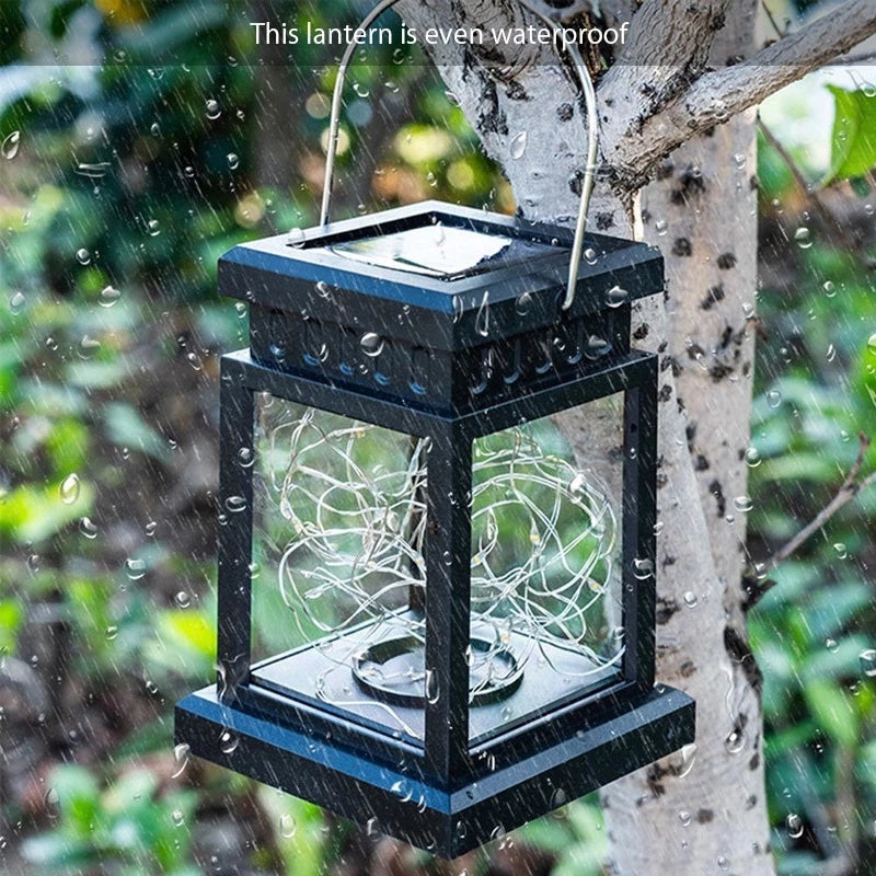 Solar LED Laterne mit Drahtlichtern – Dekorative Gartenlampe für Außenbereich und Terrasse