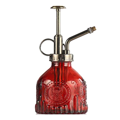 Geprägte Glasflasche mit Metall-Düse – Pflanzensprüher für Blumenbewässerung im Vintage Design