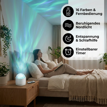 LED Nordlicht-Projektorlampe – 16 Farben & Fernbedienung