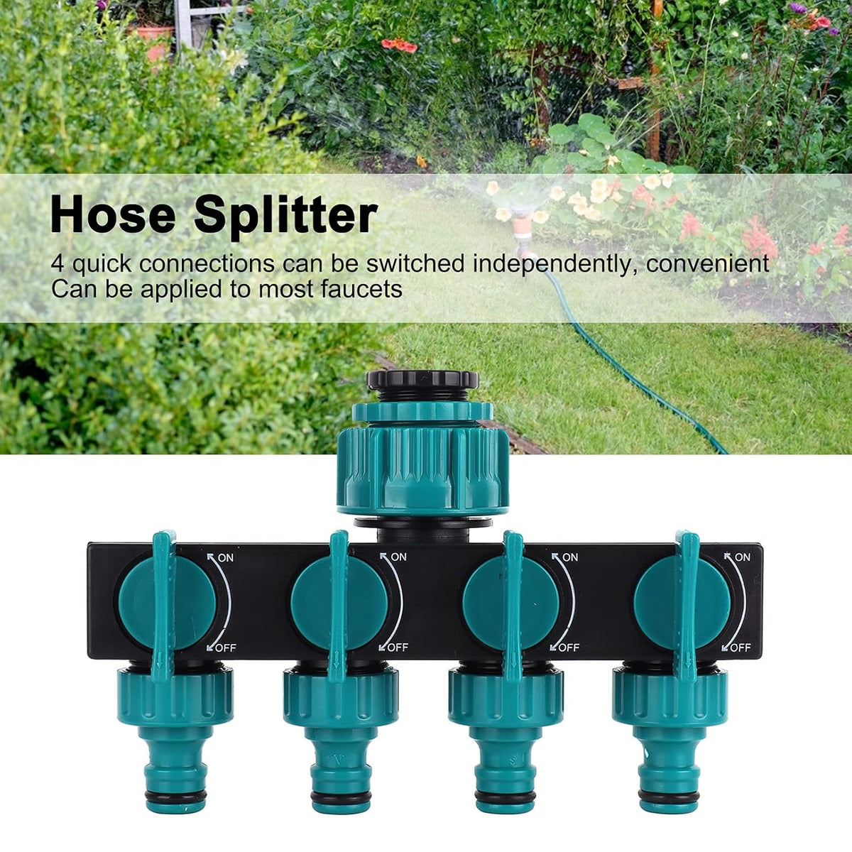 Universeller 4-Wege Garten-Schlauchverteiler – Verstellbarer Wasserhahnverteiler