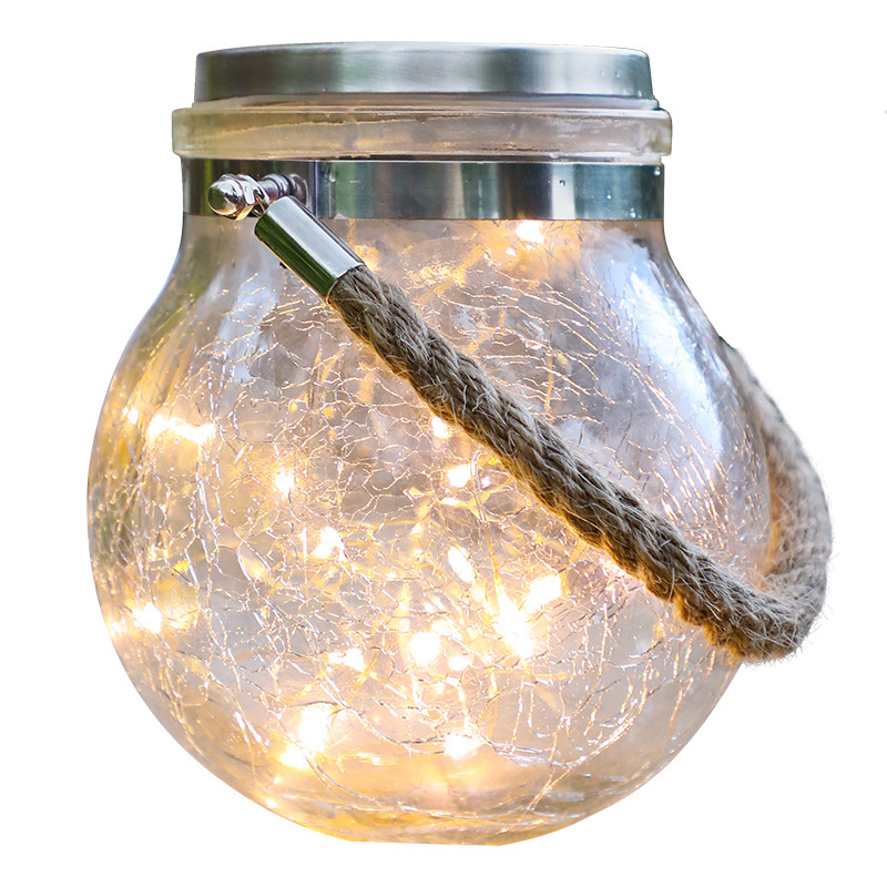 Solar LED Laterne im Glas – Dekorative Gartenbeleuchtung mit Drahtlichtern und Tragegriff