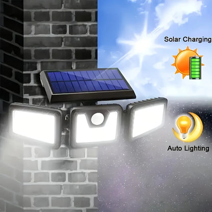 Solar LED Flutlicht mit Bewegungsmelder – 3-Strahler Außenbeleuchtung für Garten, Hof und Garage