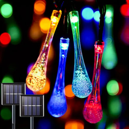 Solar LED Lichterkette – Bunte Tropfenlichter für Garten, Terrasse und Dekoration