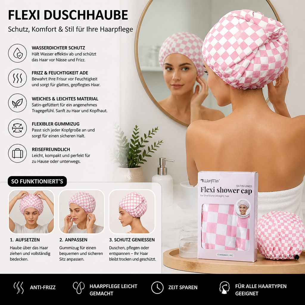 Praktische Duschhaube – Wasserdichte Haarpflegehaube zum Schutz vor Frizz & Feuchtigkeit