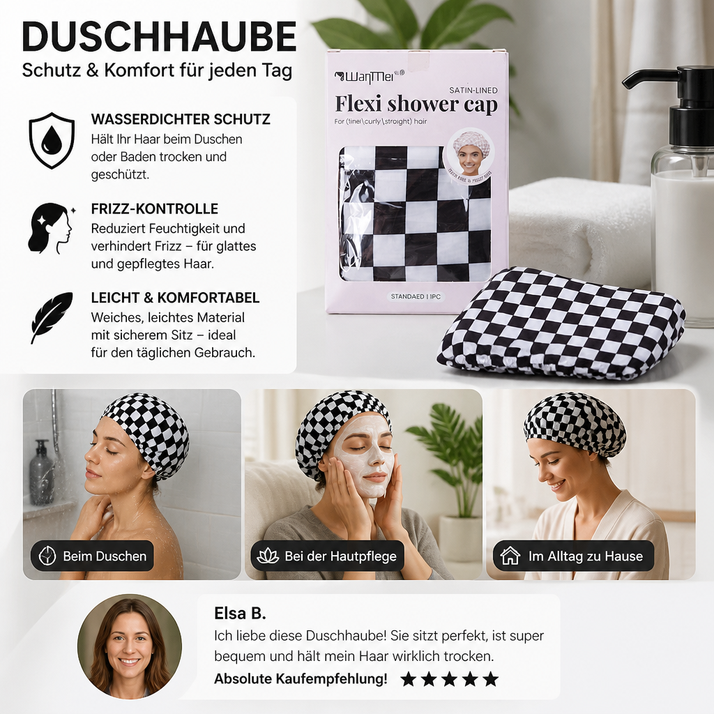 Praktische Duschhaube – Wasserdichte Haarpflegehaube zum Schutz vor Frizz & Feuchtigkeit