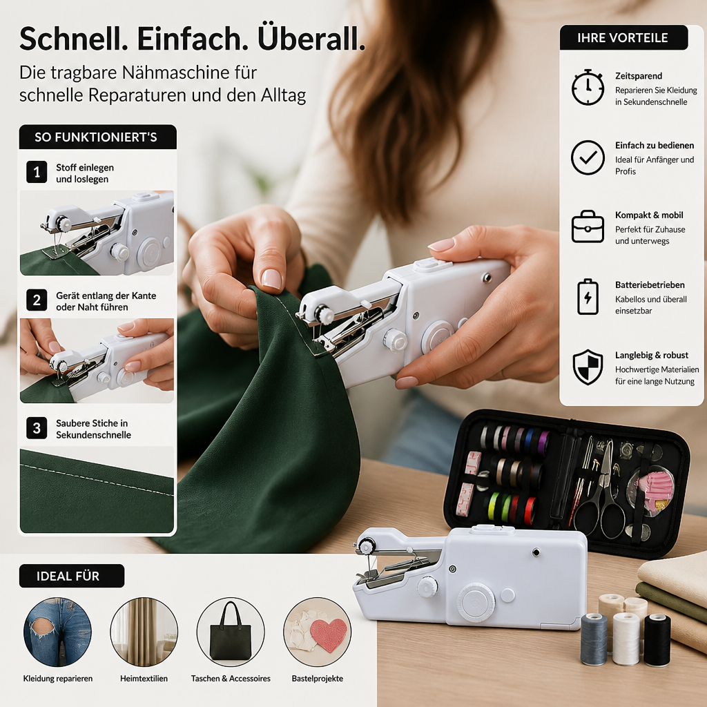 Tragbare Mini-Nähmaschine für schnelle Reparaturen und den Heimgebrauch