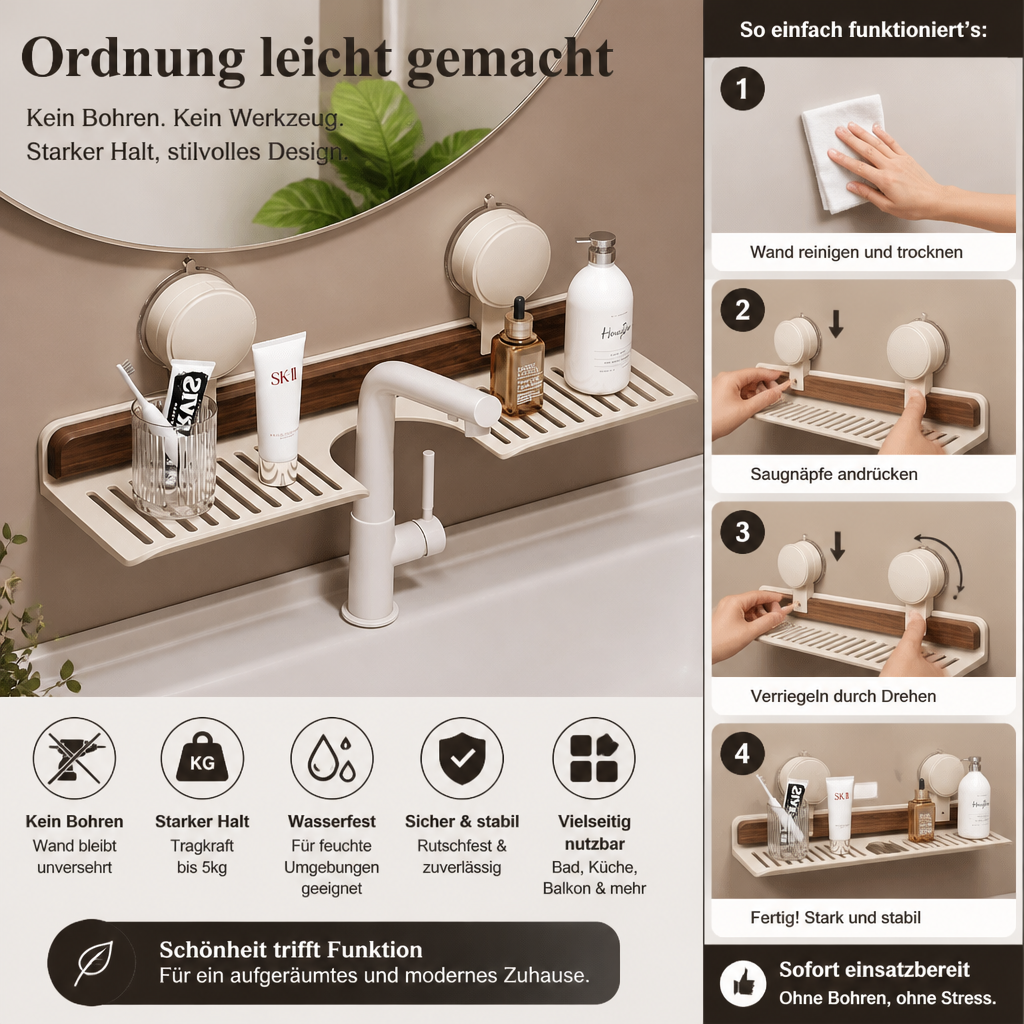 Moderne Waschbecken-Ablage mit Saugnapf – Bohrfreies Regal für ein schönes Zuhause