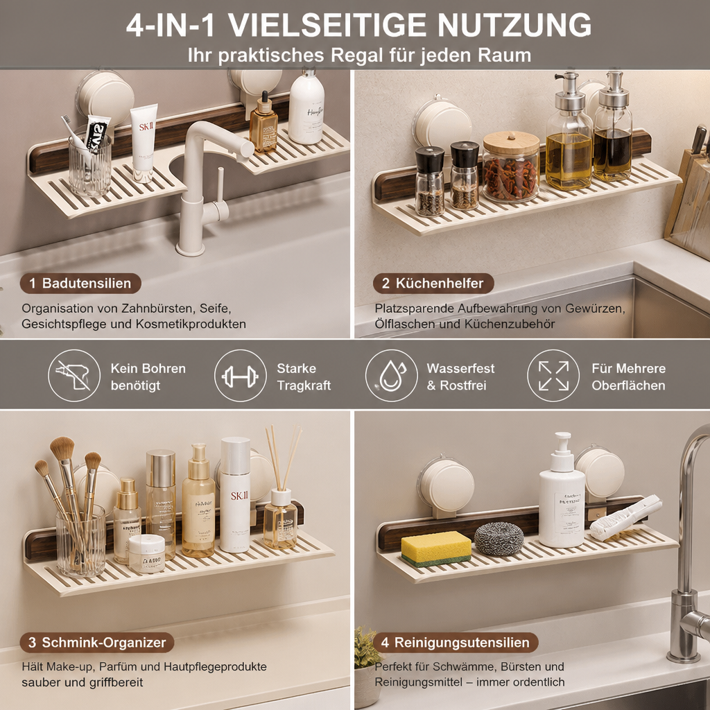Moderne Waschbecken-Ablage mit Saugnapf – Bohrfreies Regal für ein schönes Zuhause