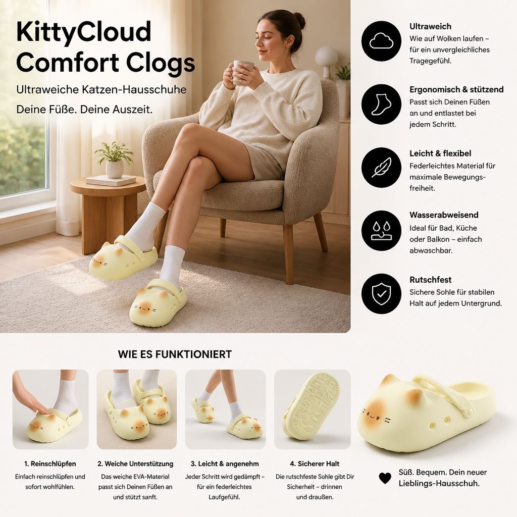 KittyCloud Comfort Clogs – ultraweiche Katzen-Hausschuhe