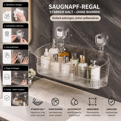 Selbstklebendes Saugnapf-Regal für Dusche und Badezimmer – ohne Bohren
