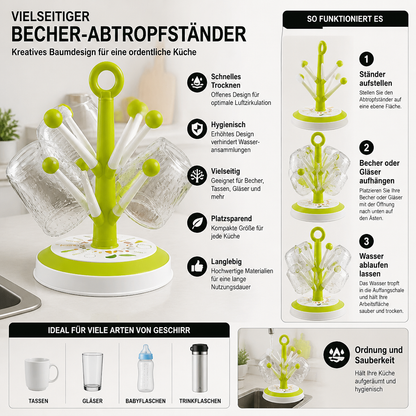 Vielseitiger Becher-Abtropfständer mit kreativem Baumdesign für die Küche