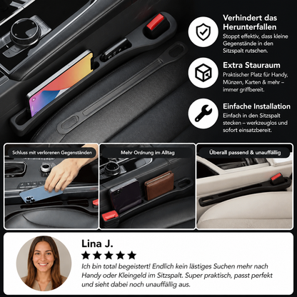 Universeller Autositz-Spaltfüller mit Aufbewahrungsfunktion für ein ordentliches Fahrzeuginnere