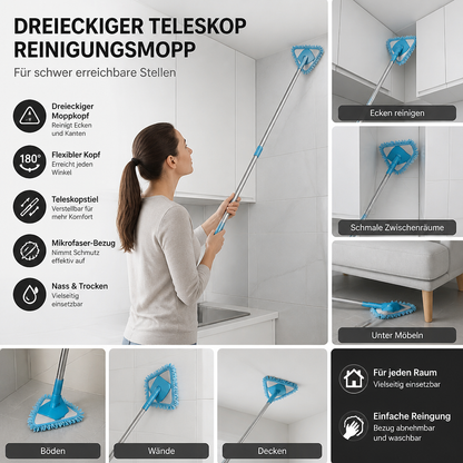 Dreieckiger Teleskop Reinigungsmopp für Schwer Erreichbare Stellen