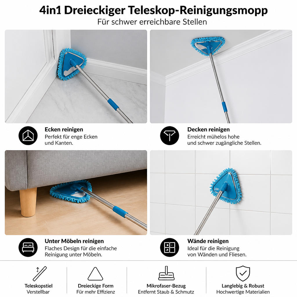 Dreieckiger Teleskop Reinigungsmopp für Schwer Erreichbare Stellen