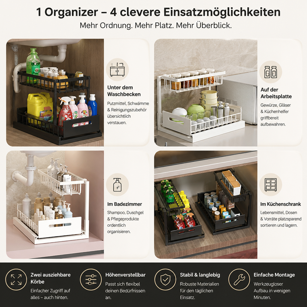 2-stufiger ausziehbarer Organizer für den Unterschrank