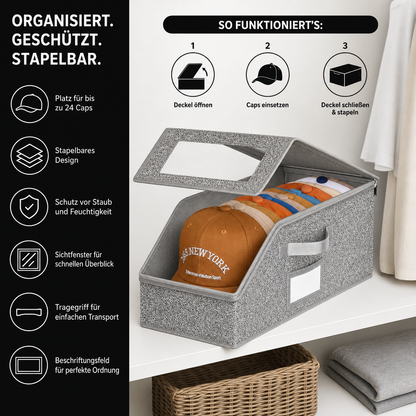 Stapelbare Aufbewahrungsbox für Baseballkappen – Platz für bis zu 24 Caps